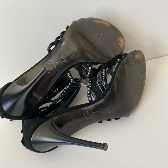 Giuseppe Zanotti Strass Black Suede Bejeweled Black Heels size 39 size 9 - Picture 8 of 16